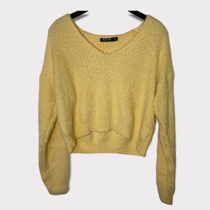 Nasty Gal Cropped Loungewear Super Soft Cozy Oversized V-Neck Sweater